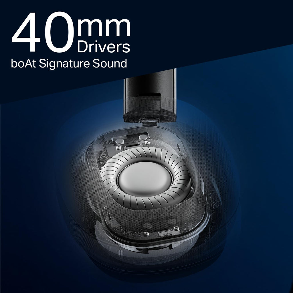 boAt Rockerz Plus 550 ANC, (~40dB) Hybrid ANC, 80Hrs Playback, 40ms Low Latency Beast Mode, 40mm Drivers, BT v5.4, Bluetooth Headphones, Wireless Headphone with Mic (Cosmic Black)