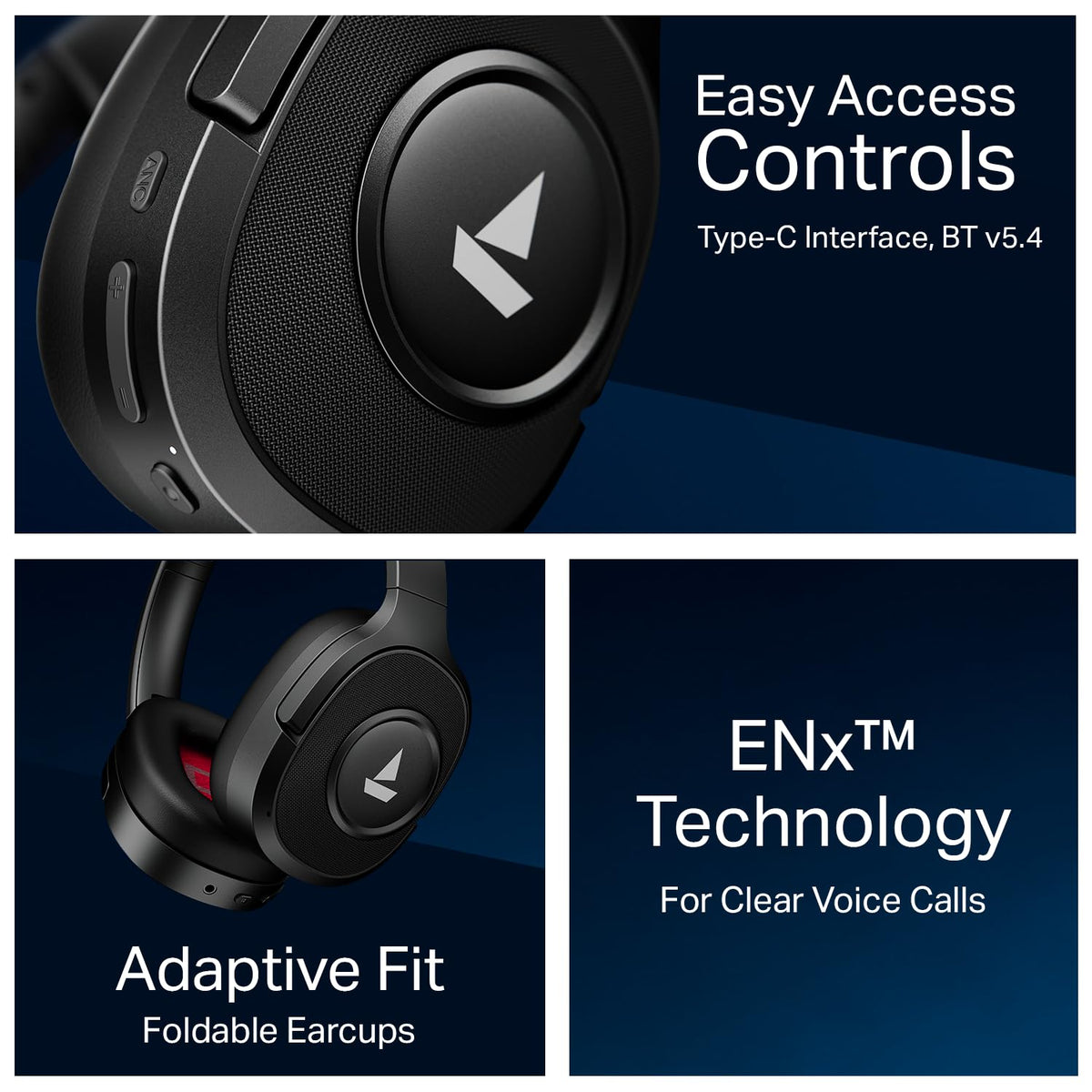 boAt Rockerz Plus 550 ANC, (~40dB) Hybrid ANC, 80Hrs Playback, 40ms Low Latency Beast Mode, 40mm Drivers, BT v5.4, Bluetooth Headphones, Wireless Headphone with Mic (Cosmic Black)