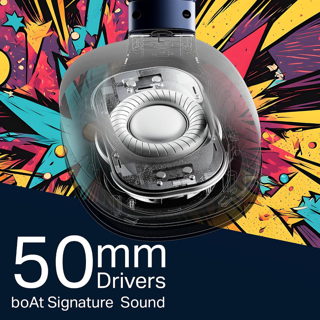 boAt Rockerz Plus 550, Customizable Earcups, 100H Battery, 50mm Drivers, Dual Pair, Stream Ad Free Music via App Support, Bluetooth Headphones, Wireless Headphone with Mic (Blue Psyche)