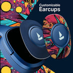 boAt Rockerz Plus 550, Customizable Earcups, 100H Battery, 50mm Drivers, Dual Pair, Stream Ad Free Music via App Support, Bluetooth Headphones, Wireless Headphone with Mic (Blue Psyche)