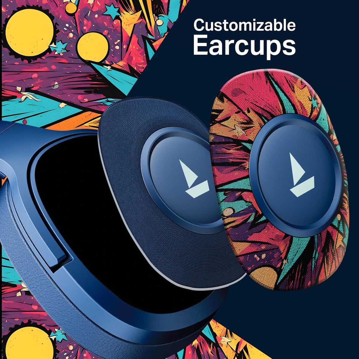 boAt Rockerz Plus 550, Customizable Earcups, 100H Battery, 50mm Drivers, Dual Pair, Stream Ad Free Music via App Support, Bluetooth Headphones, Wireless Headphone with Mic (Blue Psyche)