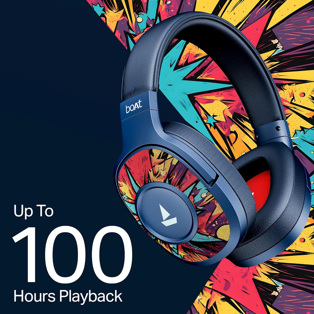 boAt Rockerz Plus 550, Customizable Earcups, 100H Battery, 50mm Drivers, Dual Pair, Stream Ad Free Music via App Support, Bluetooth Headphones, Wireless Headphone with Mic (Blue Psyche)