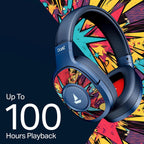 boAt Rockerz Plus 550, Customizable Earcups, 100H Battery, 50mm Drivers, Dual Pair, Stream Ad Free Music via App Support, Bluetooth Headphones, Wireless Headphone with Mic (Blue Psyche)