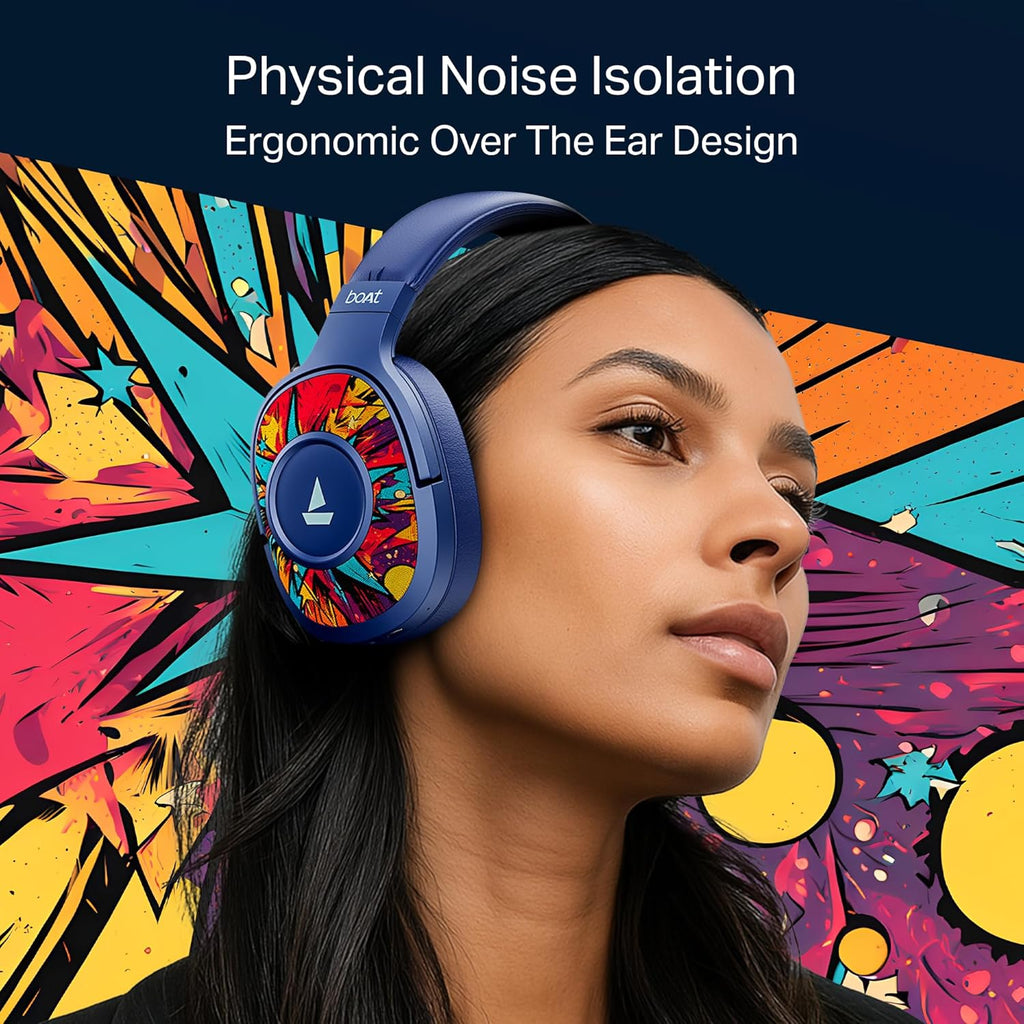 boAt Rockerz Plus 550, Customizable Earcups, 100H Battery, 50mm Drivers, Dual Pair, Stream Ad Free Music via App Support, Bluetooth Headphones, Wireless Headphone with Mic (Blue Psyche)