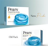 Pears Original Glycerin Soap Bar - Soft & Fresh Glow | With 98% Pure Glycerin & Mint Extract | For a Fresh Glow | With Plant Based Cleanser for Skin & Body | Paraben-free | 125 gms x 6