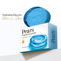 Pears Original Glycerin Soap Bar - Soft & Fresh Glow | With 98% Pure Glycerin & Mint Extract | For a Fresh Glow | With Plant Based Cleanser for Skin & Body | Paraben-free | 125 gms x 6