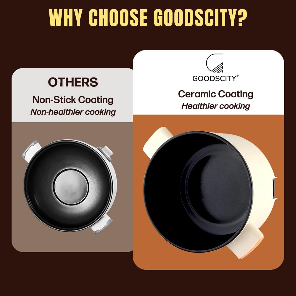 Goodscity Multipurpose Kettle with Ceramic Coating 1.2L | Boil, Steam, Fry, Saute | 600 W Multi Cooker Electric Kettle for Water, Egg, Tea, Coffee, Babyfood | 1 Year Waranty
