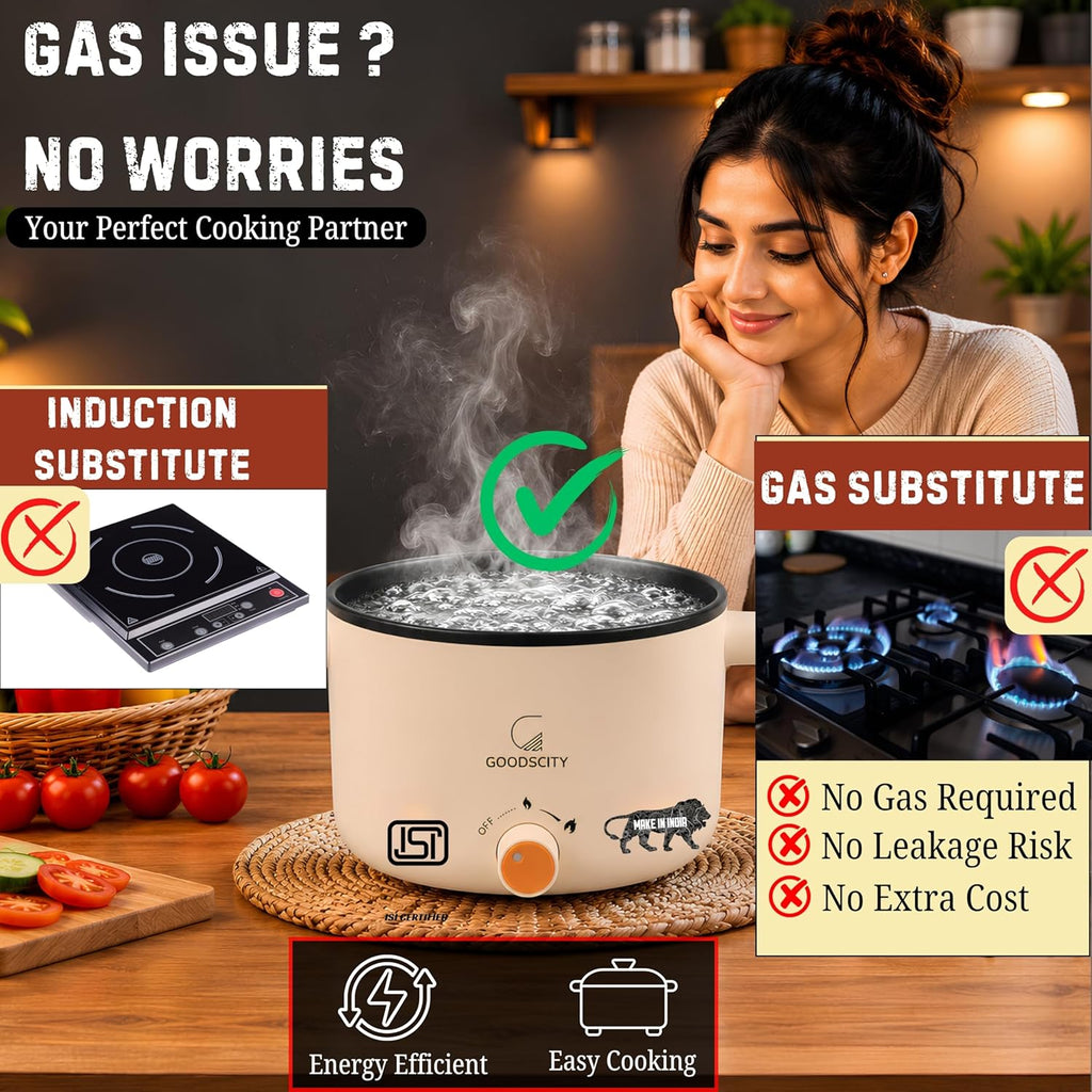 Goodscity Multipurpose Kettle with Ceramic Coating 1.2L | Boil, Steam, Fry, Saute | 600 W Multi Cooker Electric Kettle for Water, Egg, Tea, Coffee, Babyfood | 1 Year Waranty