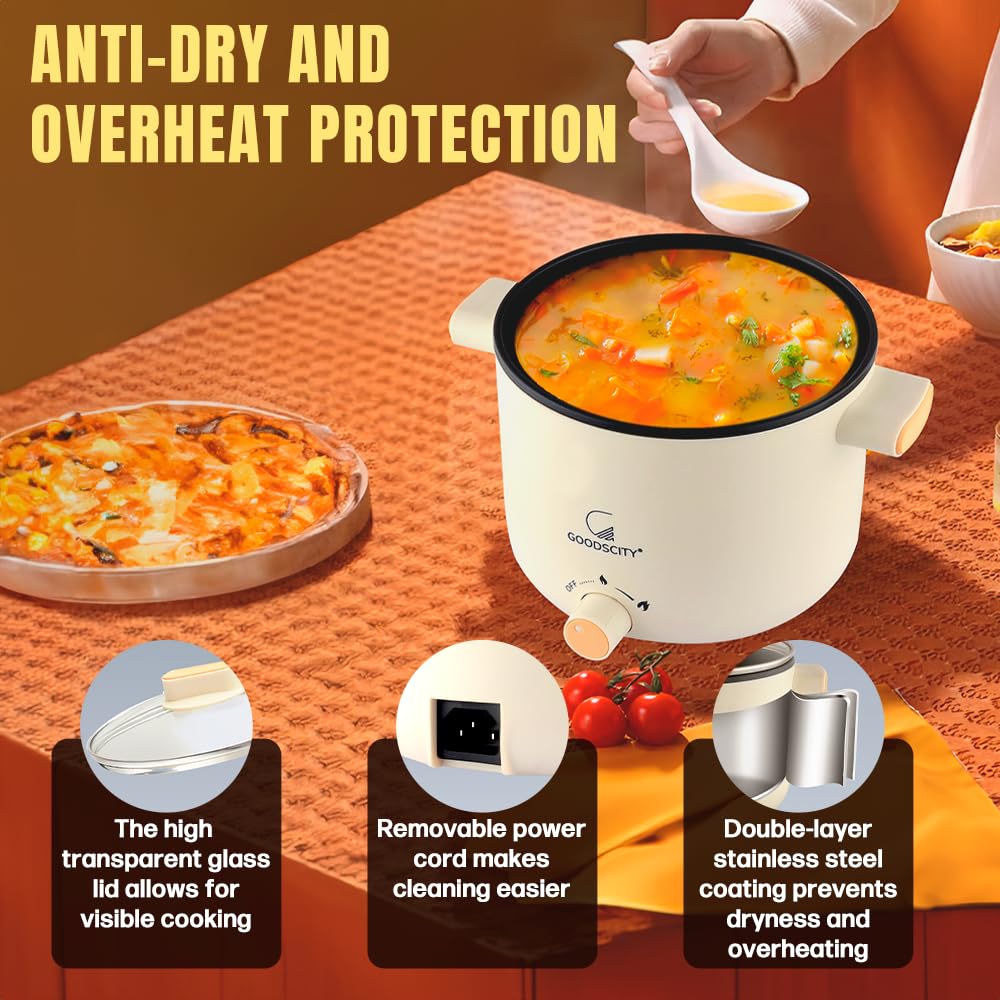 Goodscity Multipurpose Kettle with Ceramic Coating 1.2L | Boil, Steam, Fry, Saute | 600 W Multi Cooker Electric Kettle for Water, Egg, Tea, Coffee, Babyfood | 1 Year Waranty