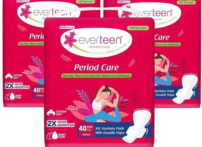everteen XXL Soft Sanitary Pads for Women, Rash Free, Anti Tan, Skin Friendly, Double Wing Shape, Advanced Leak Protection, XX Large, 320mm - 3 Pack (40 Pads Each, 320mm)