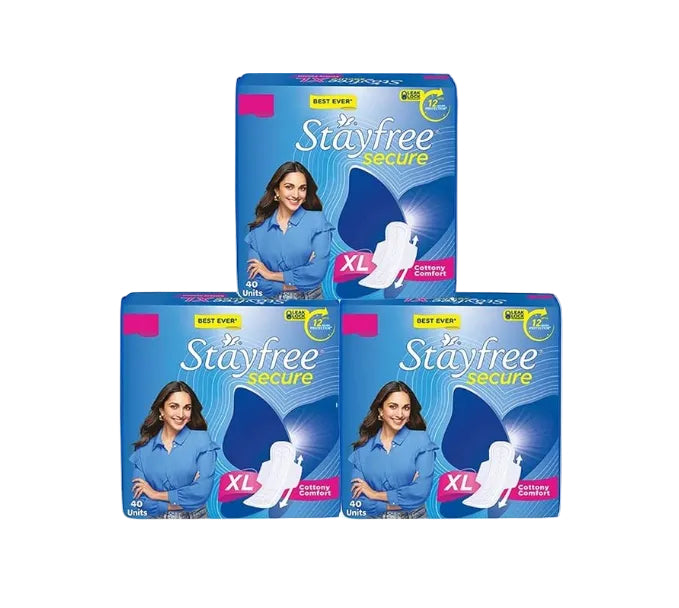 Stayfree Secure xl | Combo packs 120 Pads | Cottony Soft Sanitary Pads for Women | with Leak Lock Technology | Odour Control | Absorbs upto 100% Fluid | Up to 12 Hours of Protection |