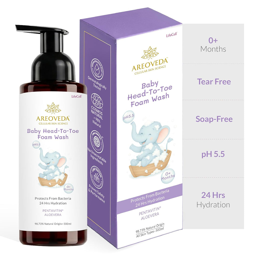 AreoVeda Baby Head-To-Toe Foam Wash With Self-Foaming Pump (500ml)