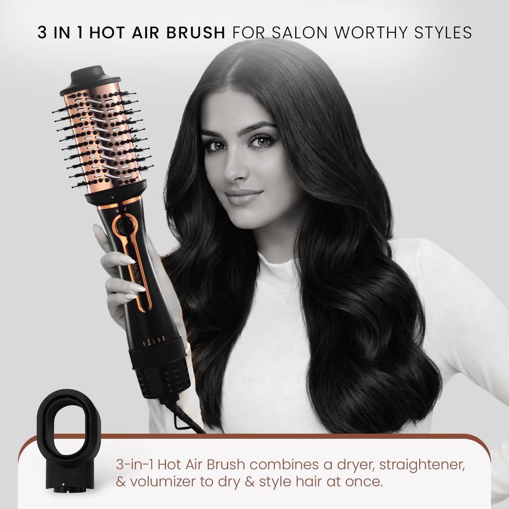 Urban yog Makemeebold 3-In-1 Hot Air Brush & Mystic Volume Hair Styling Foam(150Ml),Hair Dryer,Straightener,Volumizer|1200 Watts Blow Dryer Brush|Volumizing Foam For Fine Hair,Paraben-Free,Black