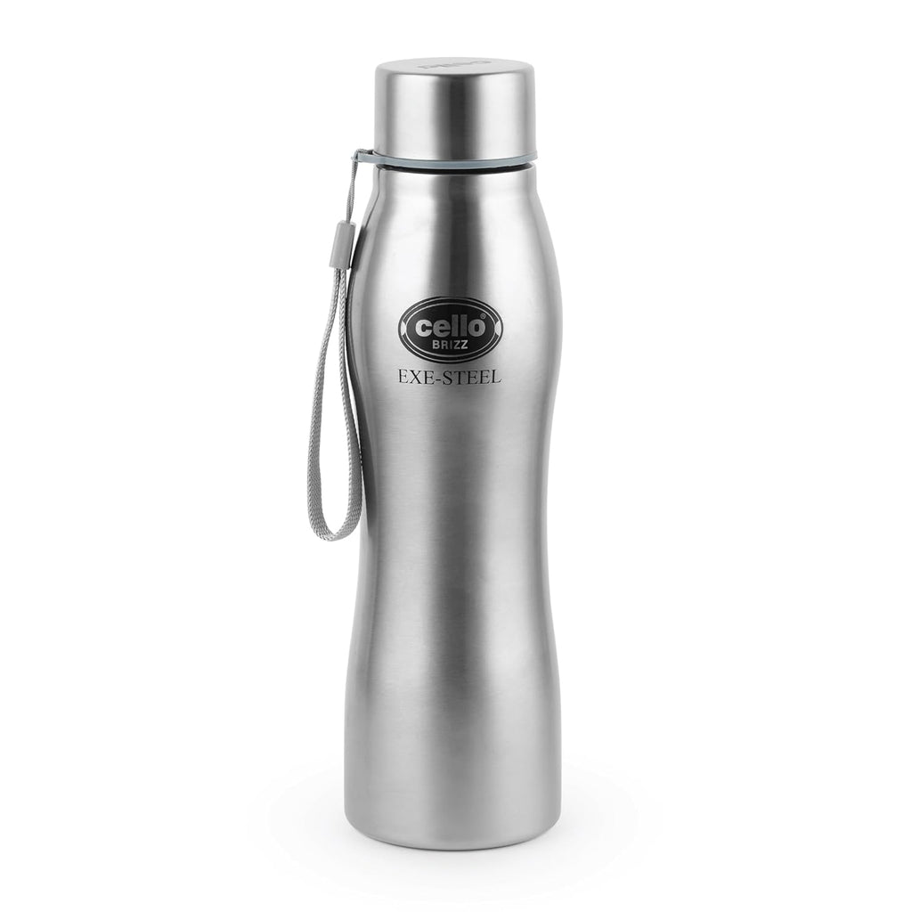 CELLO Brizz 1000 Exe-Steel Stainless Steel Water Bottle 1000 ml, Silver | ISI Certified, Single Walled, Leakproof Steel Bottle | Rust & Stain Proof, Easy to Carry Loop Dishwasher Fridge Water Bottle