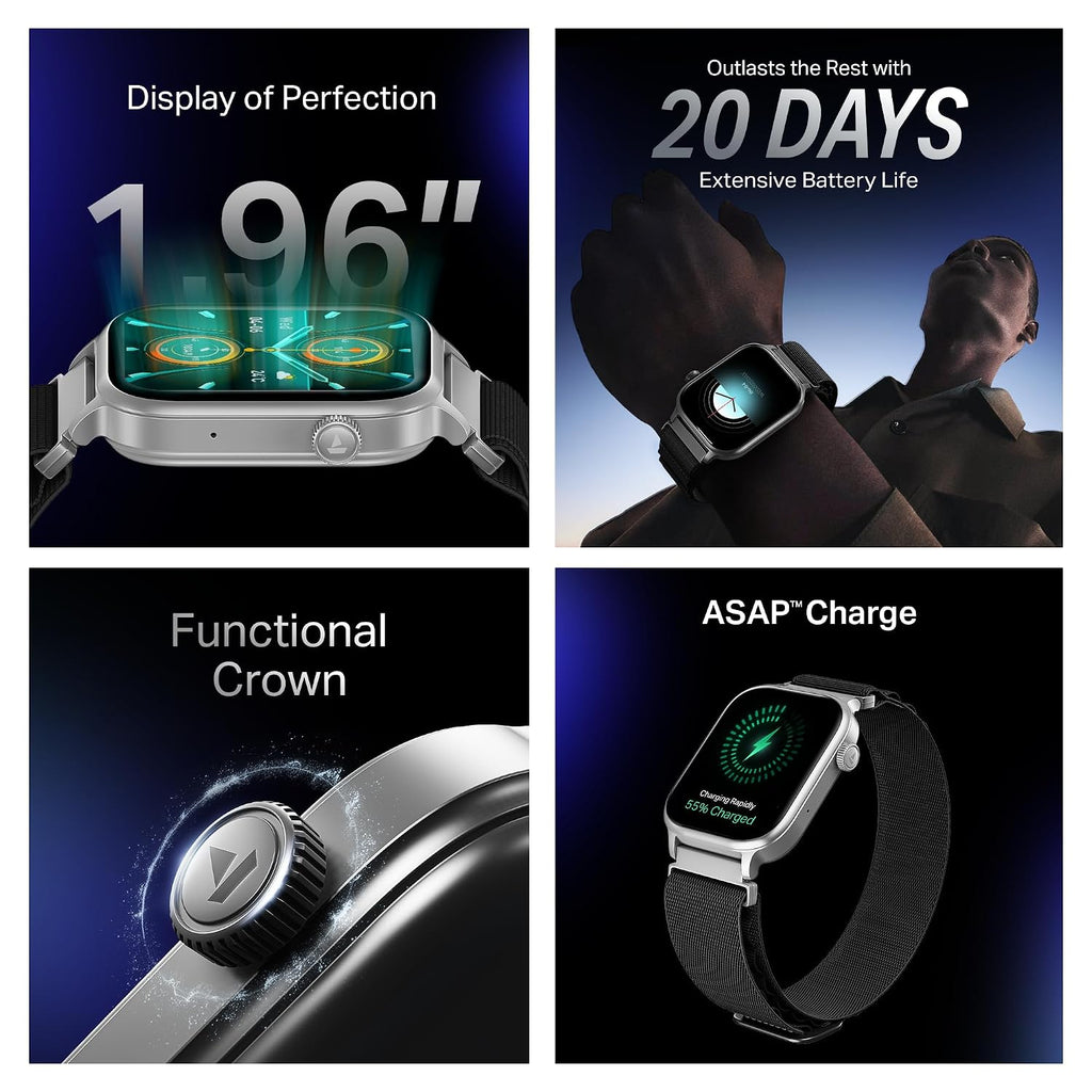boAt Storm Infinity Plus w/20 Days Extensive Battery Life, Huge 680 mAh, Only Charge Once a Month, 1.96" Display, Functional Crown, Multiple Sports Modes, smart Watch for man & Woman (Sports Black)