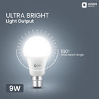 Orient Electric 9W High Glow LED bulb| 180-degree wide beam angle| Voltage surge protection up to 4 kV| 6500K, Cool White| B22d base| Made in India| Pack of 8