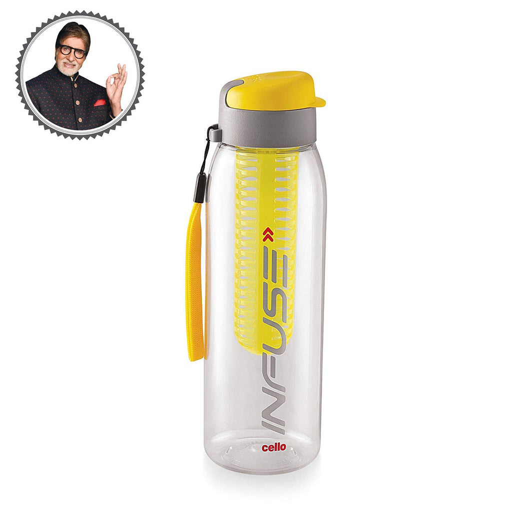 CELLO Infuse Water Bottle 800ml, Yellow | Food Grade Unbreakable Detox Bottle with Infuser Chamber | Reusable Leakproof Lightweight Easy to Carry Fridge Pet Bottle For Home, Gym & Outdoor Hydration
