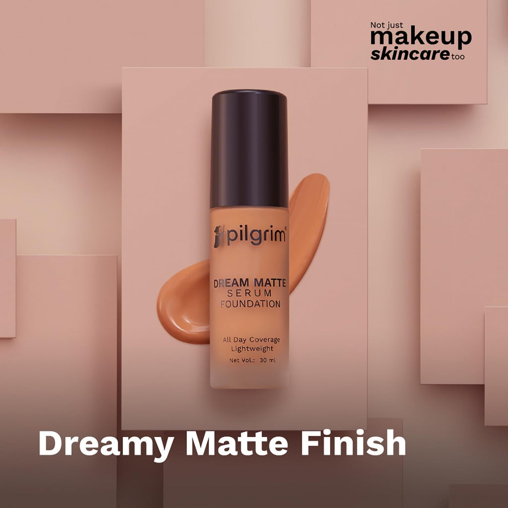 Pilgrim Medium Rich Caramel Serum Liquid Foundation, Matte & Poreless,30 ml