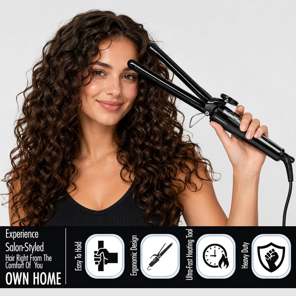 Professional Feel CURLING TONG- (BLACK) Hair Curler with 22MM Ceramic Barrel, Heat Ready Indicator, Comfortable Rubber Grip, Safety Stand and Salon Length Swivel Cord for quick Salon like finish (22mm)