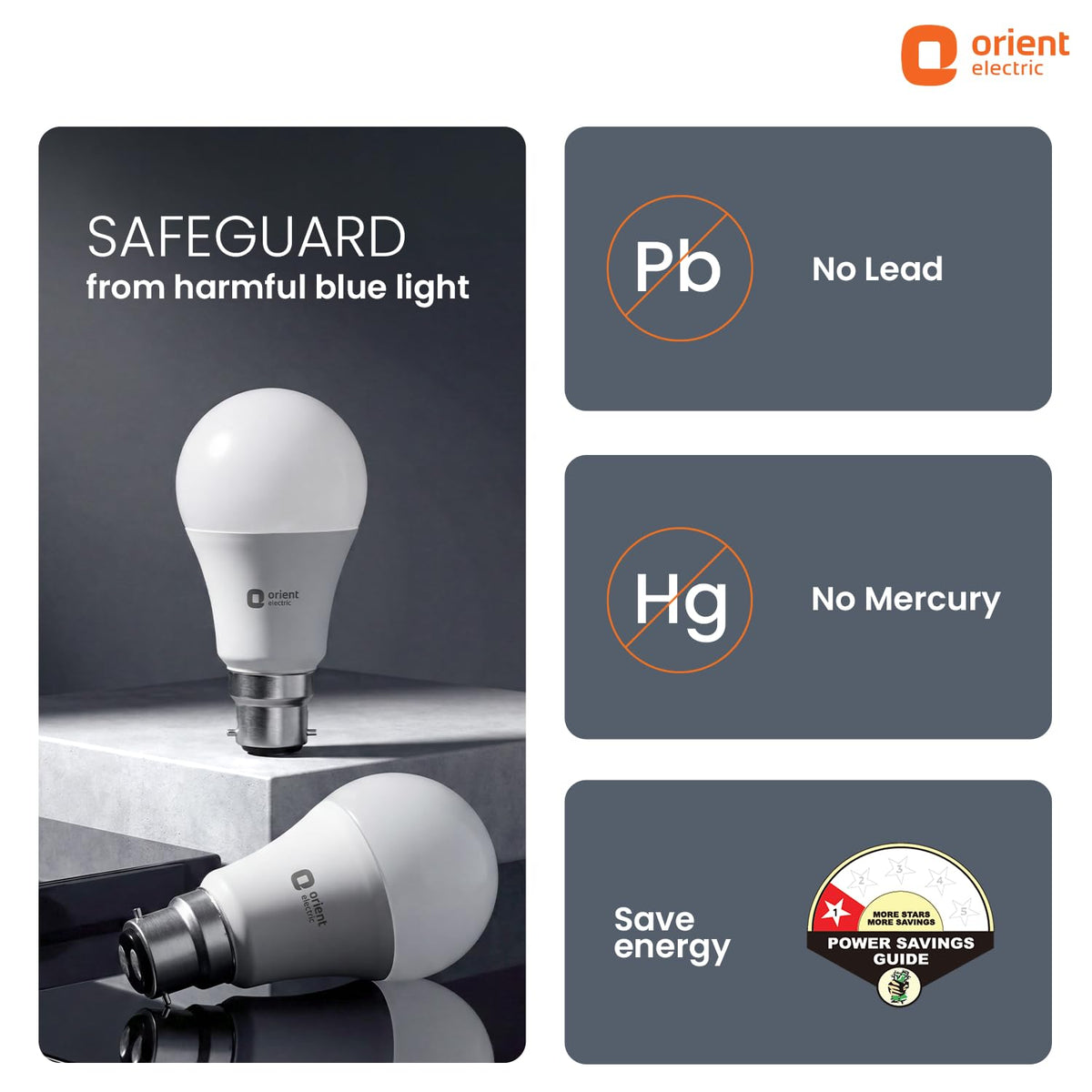 Orient Electric 9W High Glow LED bulb| 180-degree wide beam angle| Voltage surge protection up to 4 kV| 6500K, Cool White| B22d base| Made in India| Pack of 8