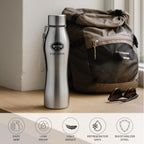 CELLO Brizz 1000 Exe-Steel Stainless Steel Water Bottle 1000 ml, Silver | ISI Certified, Single Walled, Leakproof Steel Bottle | Rust & Stain Proof, Easy to Carry Loop Dishwasher Fridge Water Bottle
