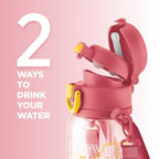 MILTON Regan 850 2-in-1 Lid Sip or Gulp Water Bottle | Sturdy Handle And Strap I BPA Free| Food-Grade | One-Touch Open | Leak-Proof | Ideal for Office, School, College, Gym | 836ml, Pink