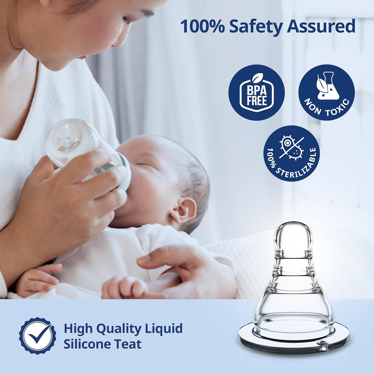 LuvLap Anti-Colic Essential Teat/Nipple for Slim Neck Bottle,4Pcs Variable Flow, 9M+, Made ofSoft & Flexible Silicone, Mimics Breastfeeding, Leak Proof, Bpa Free, Comes with Sturdy Base
