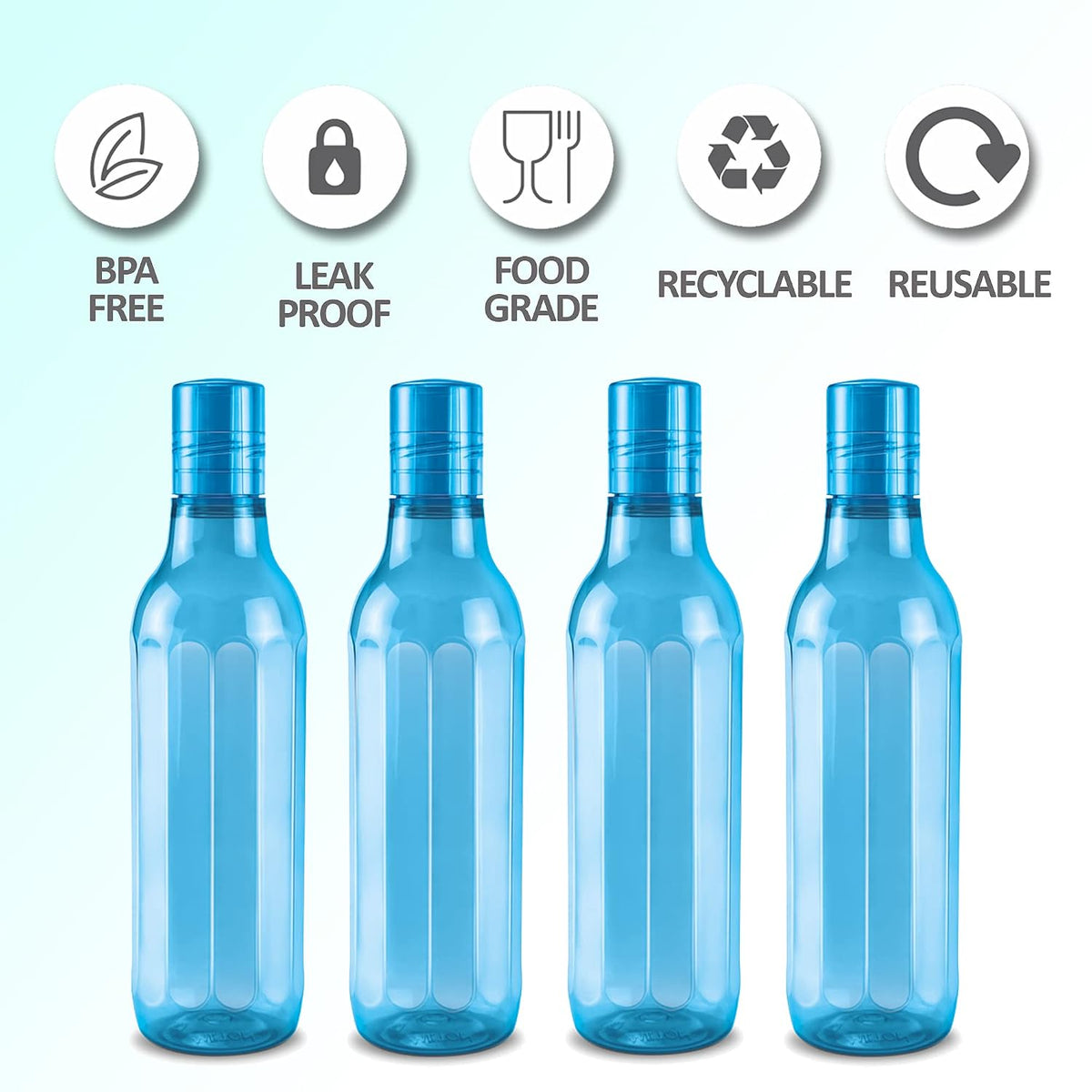 MILTON Prism 1000 Pet Water Bottle Set of 4, 1 Litre Each, Sky Blue | BPA Free | 100% Leak Proof | Office | Gym | Home | Kitchen | Travel | Hiking | Treking