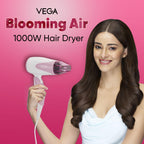 VEGA Blooming Air Foldable 1000-1200 Watts Hair Dryer for Women with Flexible Heat Setting & Detachable Nozzle,Automatic Overheat Cutout,Compact Quick Dry Blow Dryer(VHDH-05),(Made in India)