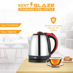 KENT 16097 Glaze Electric Steel Kettle 1.5 L 1500 W | Stainless Steel body | Overheating Protection | Plastic Insulated handle | 360° Rotating Base | Water Level Indicator | 1 Year Warranty