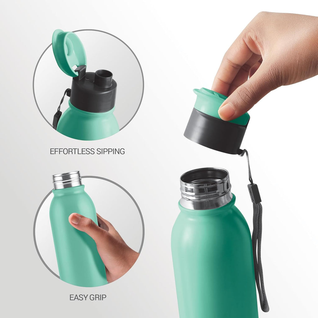 MILTON Caper 1000 Stainless Steel Water Bottle 870 ml, Single Walled, ISI Certified I Leak Proof Lid, Rust Proof I For School, Office, Gym I Mint Green