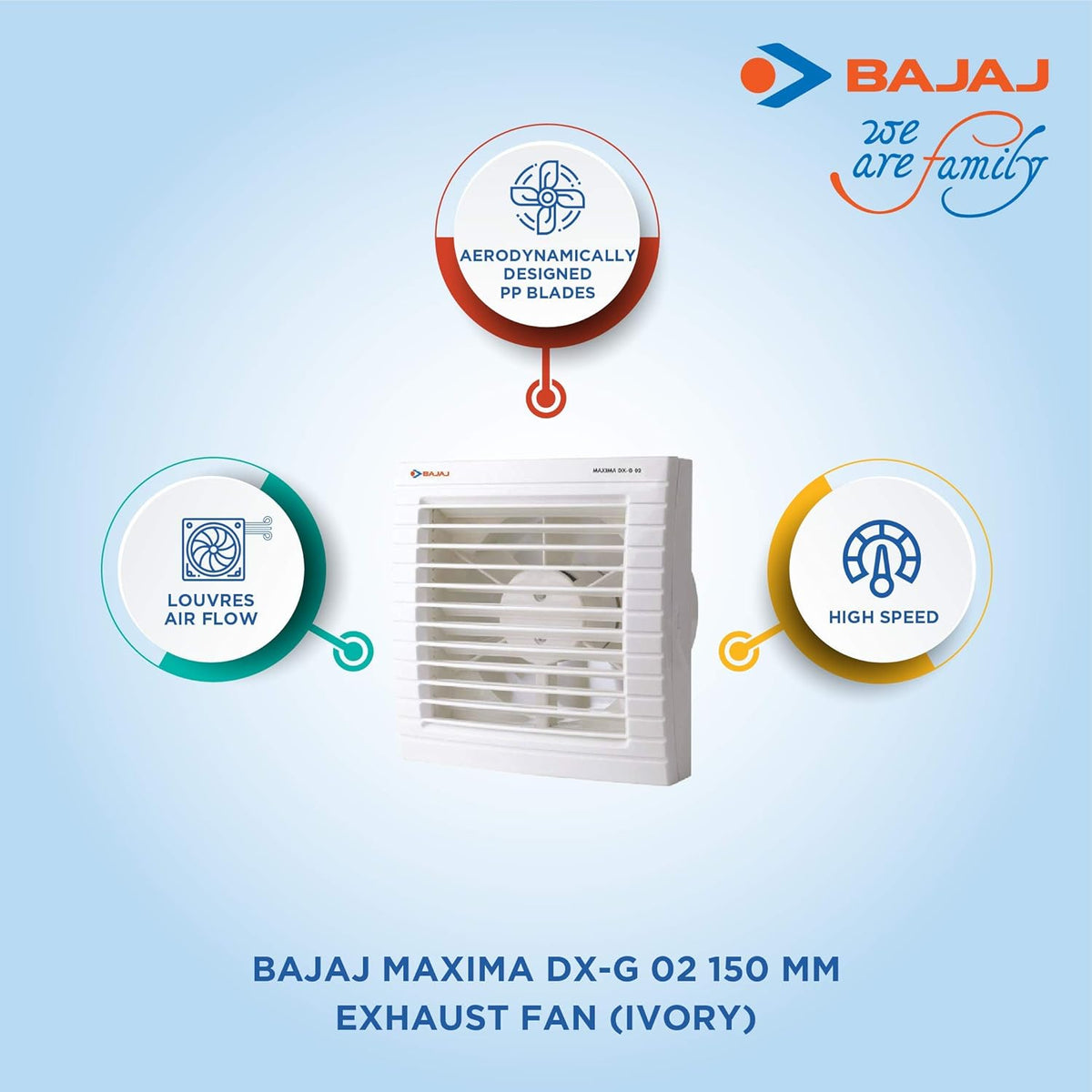 Bajaj Maxima DX-G 02 150 MM Exhaust Fan | Louvres Air Flow | High Speed | Low Power Consumption | 2 Yrs Warranty 【Ivory】