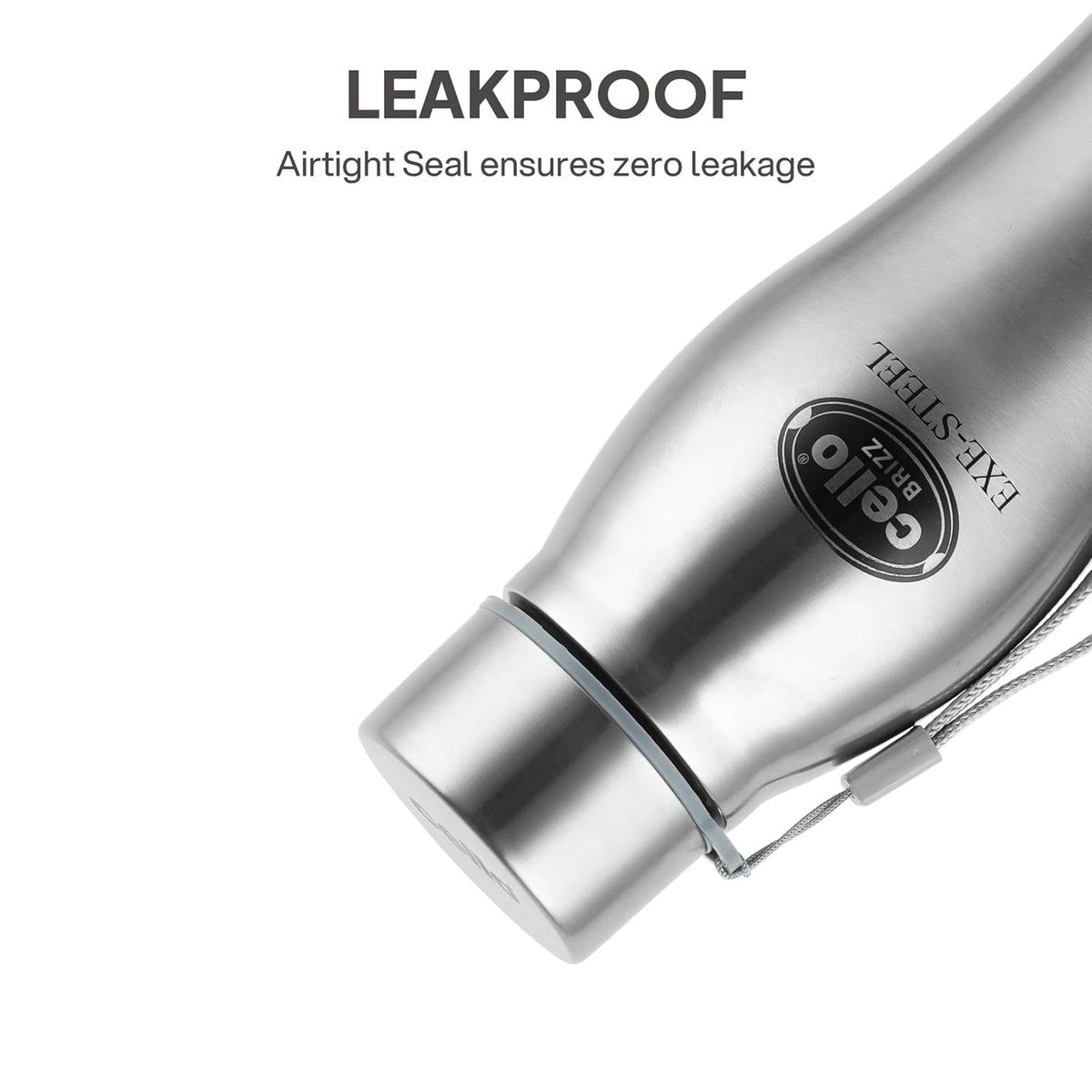 CELLO Brizz 1000 Exe-Steel Stainless Steel Water Bottle 1000 ml, Silver | ISI Certified, Single Walled, Leakproof Steel Bottle | Rust & Stain Proof, Easy to Carry Loop Dishwasher Fridge Water Bottle