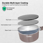 Prestige Ceraglide Duo Sauce pan 16Cm/1.4L with Glass Lid Non-Stick Ceramic Coating|Works On Gas & Induction|High Heating|Cool Touch Handle|Grey