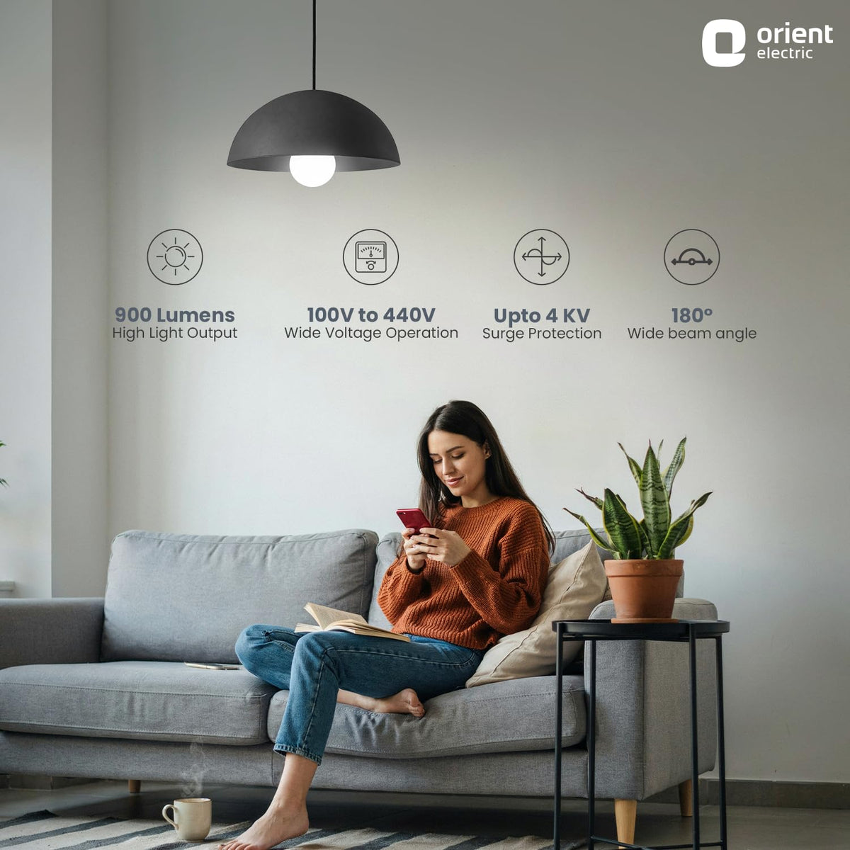 Orient Electric 9W High Glow LED bulb| 180-degree wide beam angle| Voltage surge protection up to 4 kV| 6500K, Cool White| B22d base| Made in India| Pack of 8