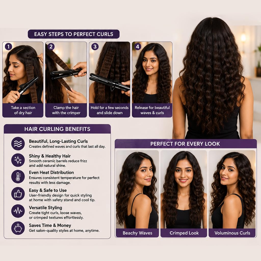 Professional Feel CURLING TONG- (BLACK) Hair Curler with 22MM Ceramic Barrel, Heat Ready Indicator, Comfortable Rubber Grip, Safety Stand and Salon Length Swivel Cord for quick Salon like finish (22mm)