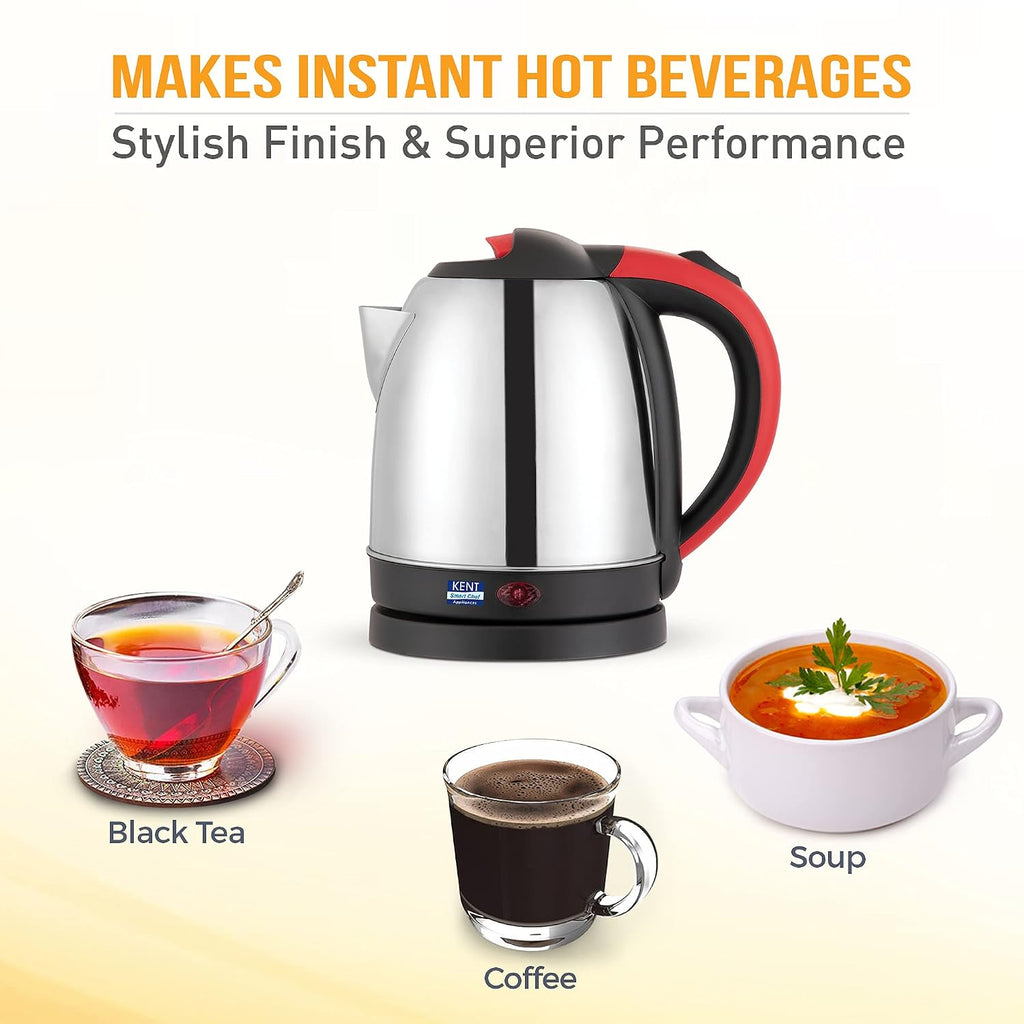 KENT 16097 Glaze Electric Steel Kettle 1.5 L 1500 W | Stainless Steel body | Overheating Protection | Plastic Insulated handle | 360° Rotating Base | Water Level Indicator | 1 Year Warranty