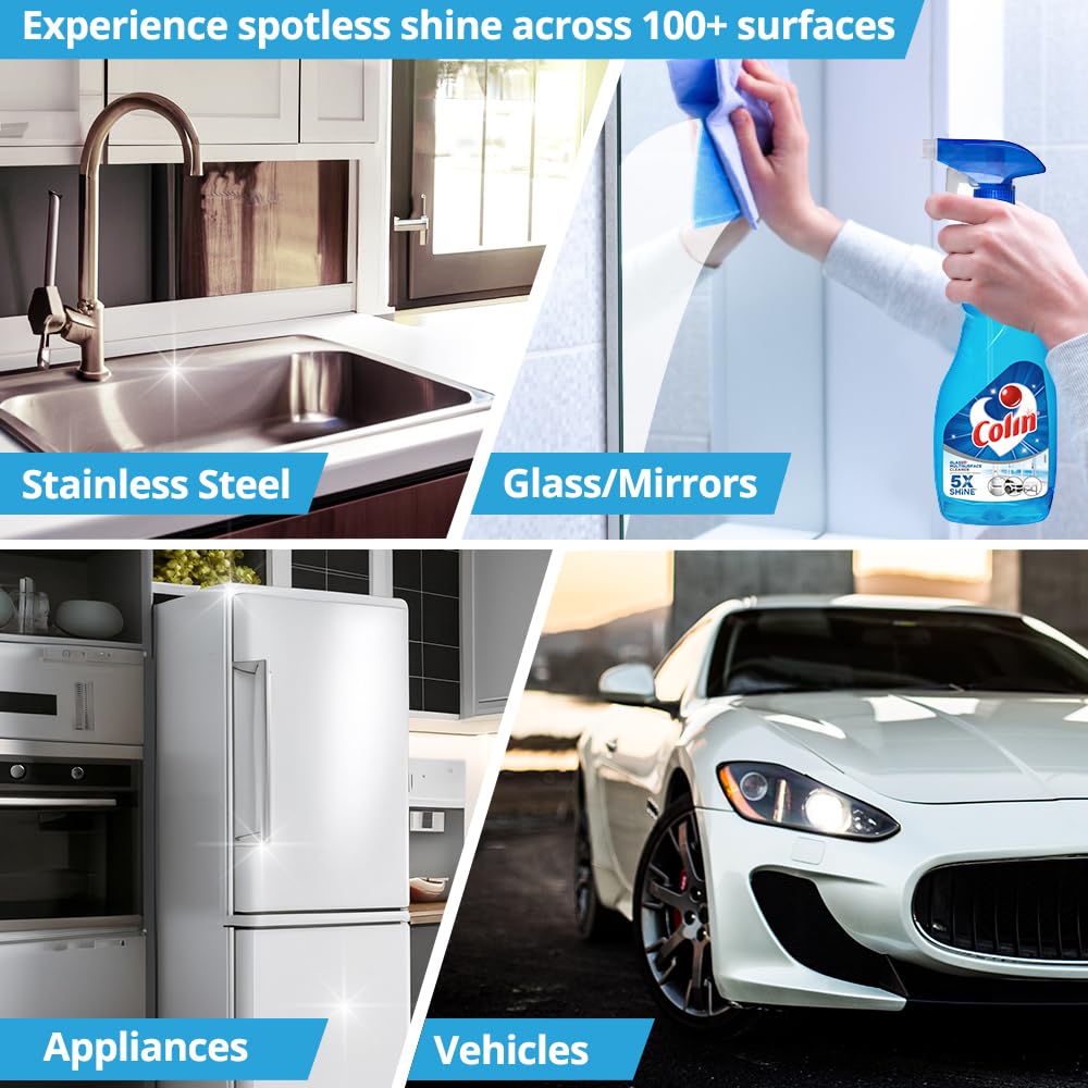 Colin Glass and Surface Cleaner Liquid Spray - 500 ml x 3 (Pack of 3)| India's #1 All-Purpose Glass Cleaner for Car, Kitchen and Home Surfaces | Multi...