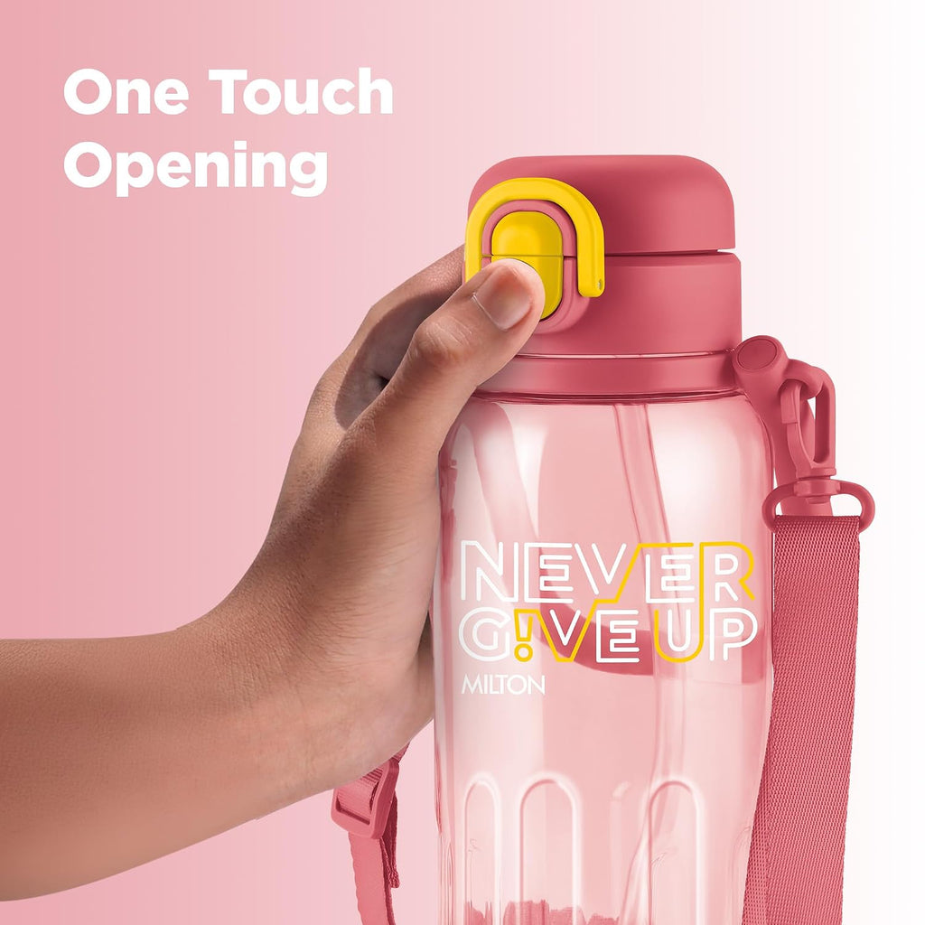 MILTON Regan 850 2-in-1 Lid Sip or Gulp Water Bottle | Sturdy Handle And Strap I BPA Free| Food-Grade | One-Touch Open | Leak-Proof | Ideal for Office, School, College, Gym | 836ml, Pink