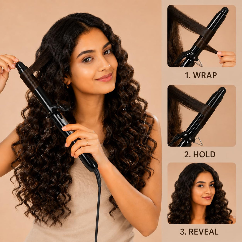 Professional Feel CURLING TONG- (BLACK) Hair Curler with 22MM Ceramic Barrel, Heat Ready Indicator, Comfortable Rubber Grip, Safety Stand and Salon Length Swivel Cord for quick Salon like finish (22mm)