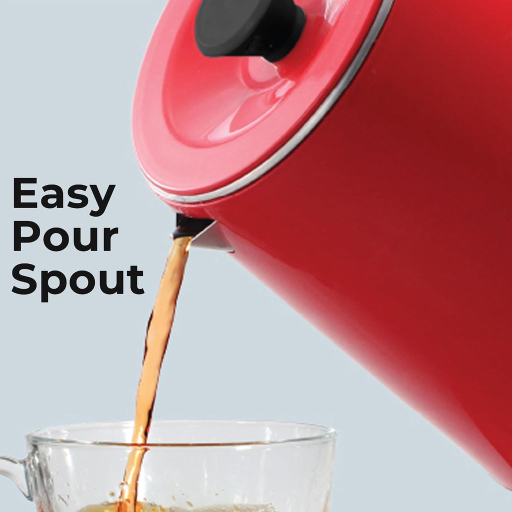 Hawkins Electric Red Kettle 1.2 Litre | 1200W | Cool Touch Body | Auto Cut-Off & Dry-Boil Protection | LED Indicator | Cord Storage | Red (HKT1R)