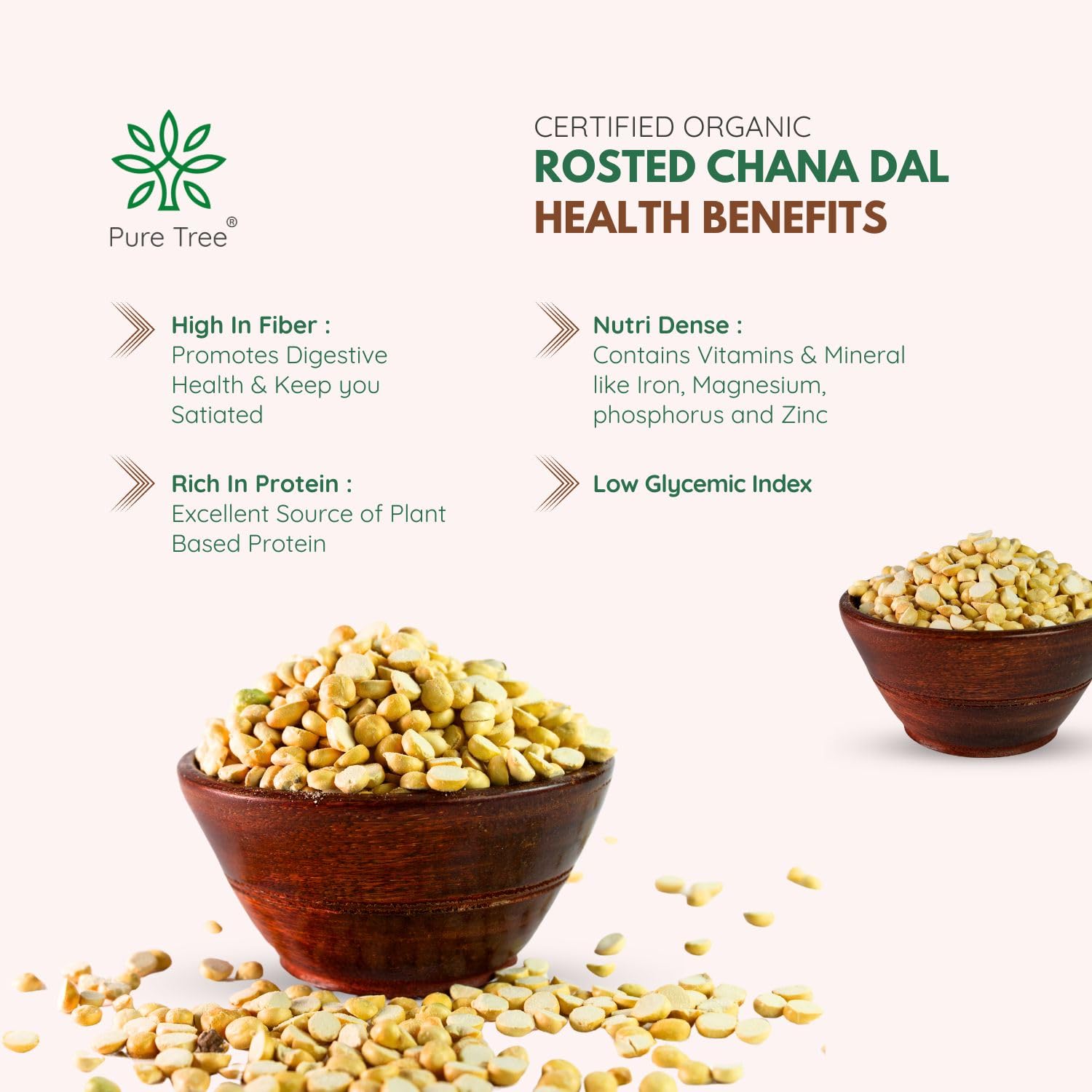 Pure Tree Certified Organic Rosted Chana Dal | 200 g