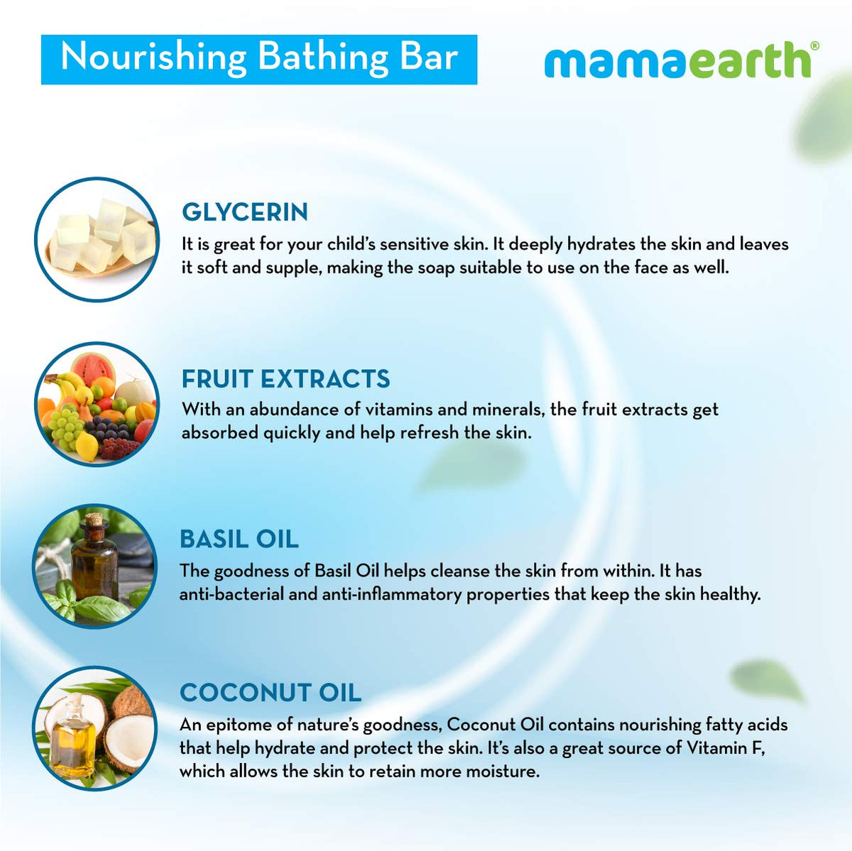Mamaearth Fruit based Nourishing Clear Bathing Bar Baby Antibacterial Soap with Glycerine,SLS & paraben Free, For 2+ years age Kids | 75g x 5