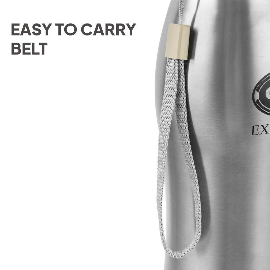 CELLO Brizz 1000 Exe-Steel Stainless Steel Water Bottle 1000 ml, Silver | ISI Certified, Single Walled, Leakproof Steel Bottle | Rust & Stain Proof, Easy to Carry Loop Dishwasher Fridge Water Bottle