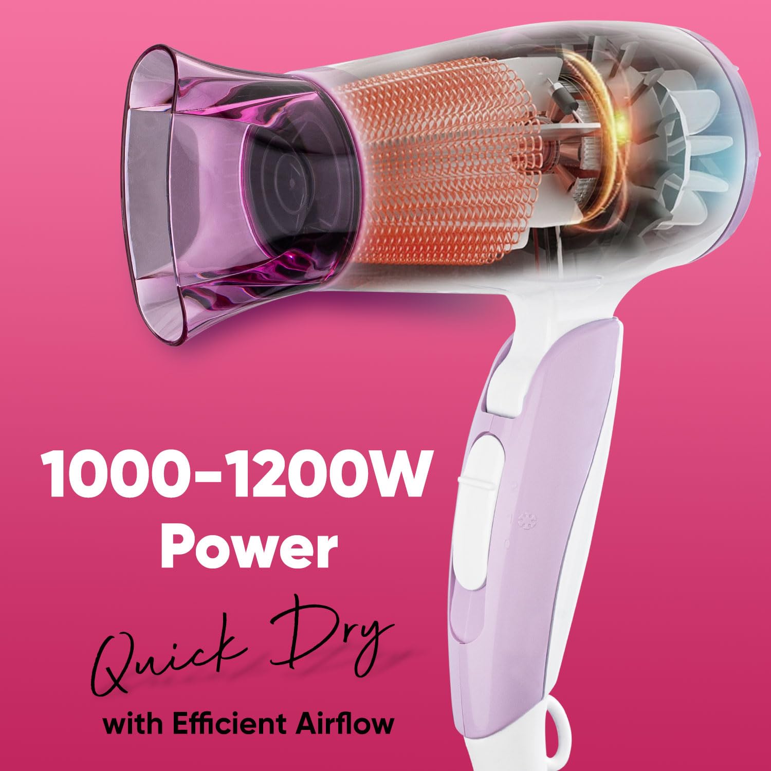 VEGA Blooming Air Foldable 1000-1200 Watts Hair Dryer for Women with Flexible Heat Setting & Detachable Nozzle,Automatic Overheat Cutout,Compact Quick Dry Blow Dryer(VHDH-05),(Made in India)