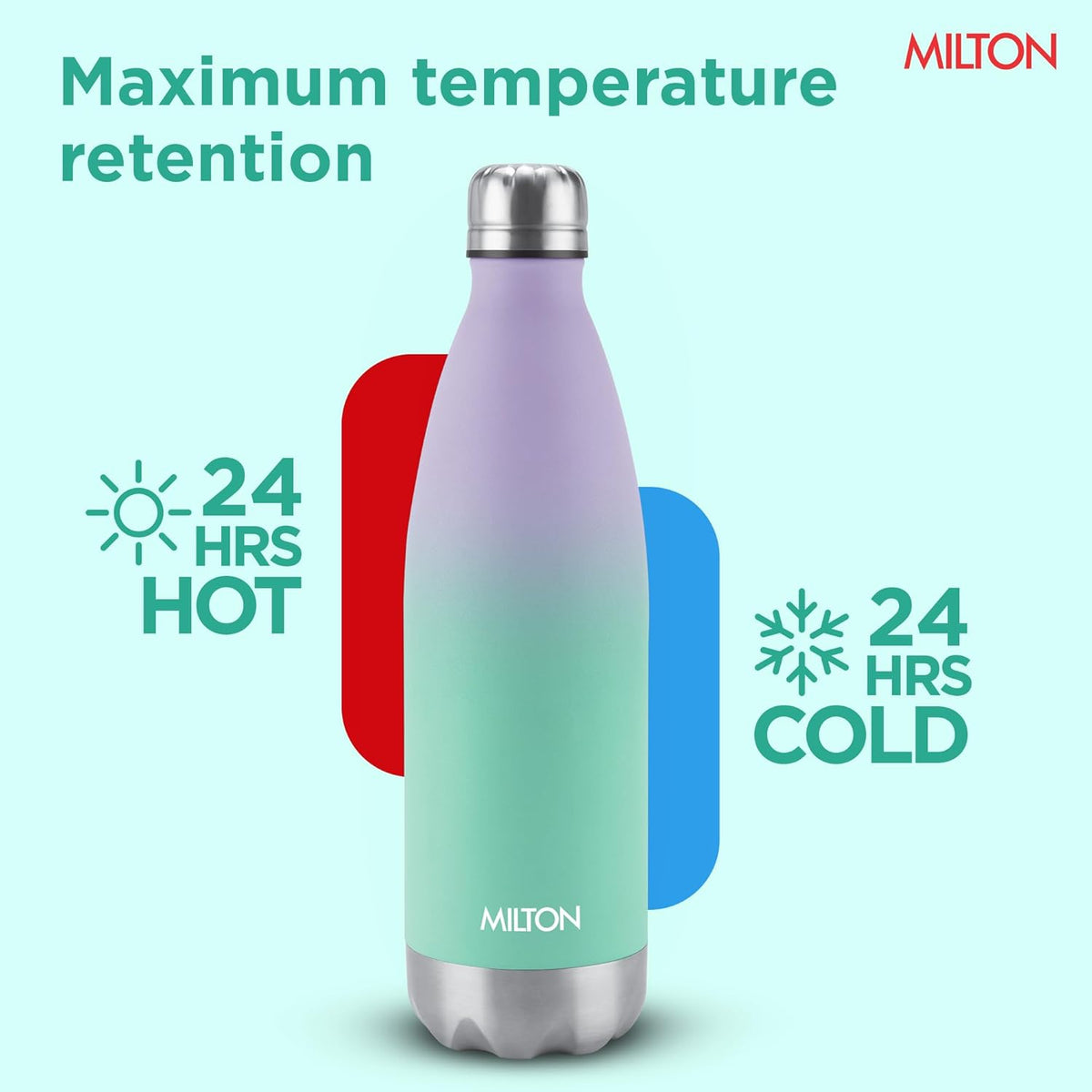 Milton Dewie Duo 1000 Thermosteel Water Bottle 1000 ml, 24 Hr Hot and Cold I Leak Proof Lid, ISI Certified I Vacuum Insulated I for Office, Gym, School I Green Purple