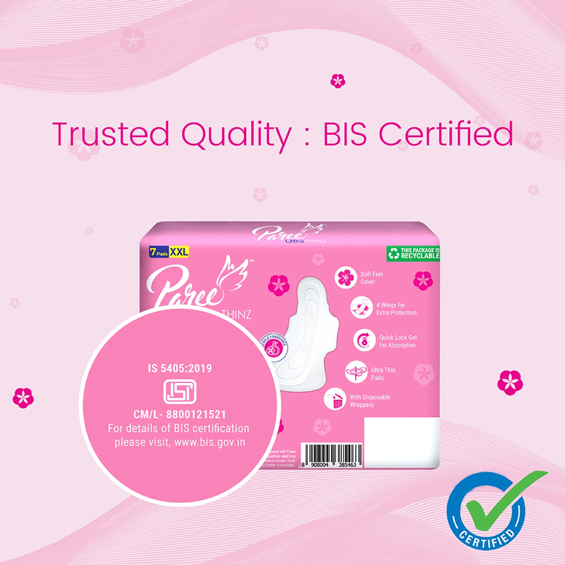 Paree Ultra Thinz Soft & Rash Free Double Feathers XL Pads Sanitary Pad (Pack of 50)