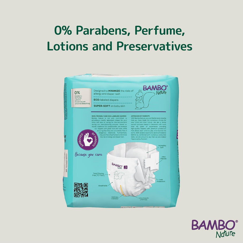 Bambo Nature Premium Baby Tape Diapers for Baby Medium Size (4-8 Kgs) - Super Absorbent, Breathable, Extra Soft, Dermatologically Tested, Hypoallergenic Infant Nappies With Wetness Indicator, 28 Count