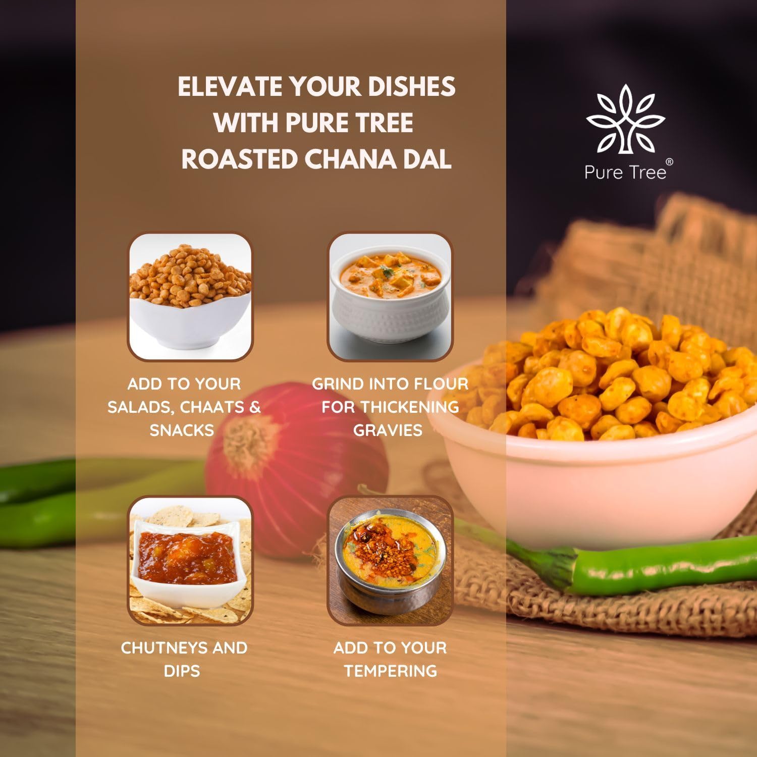 Pure Tree Certified Organic Rosted Chana Dal | 200 g