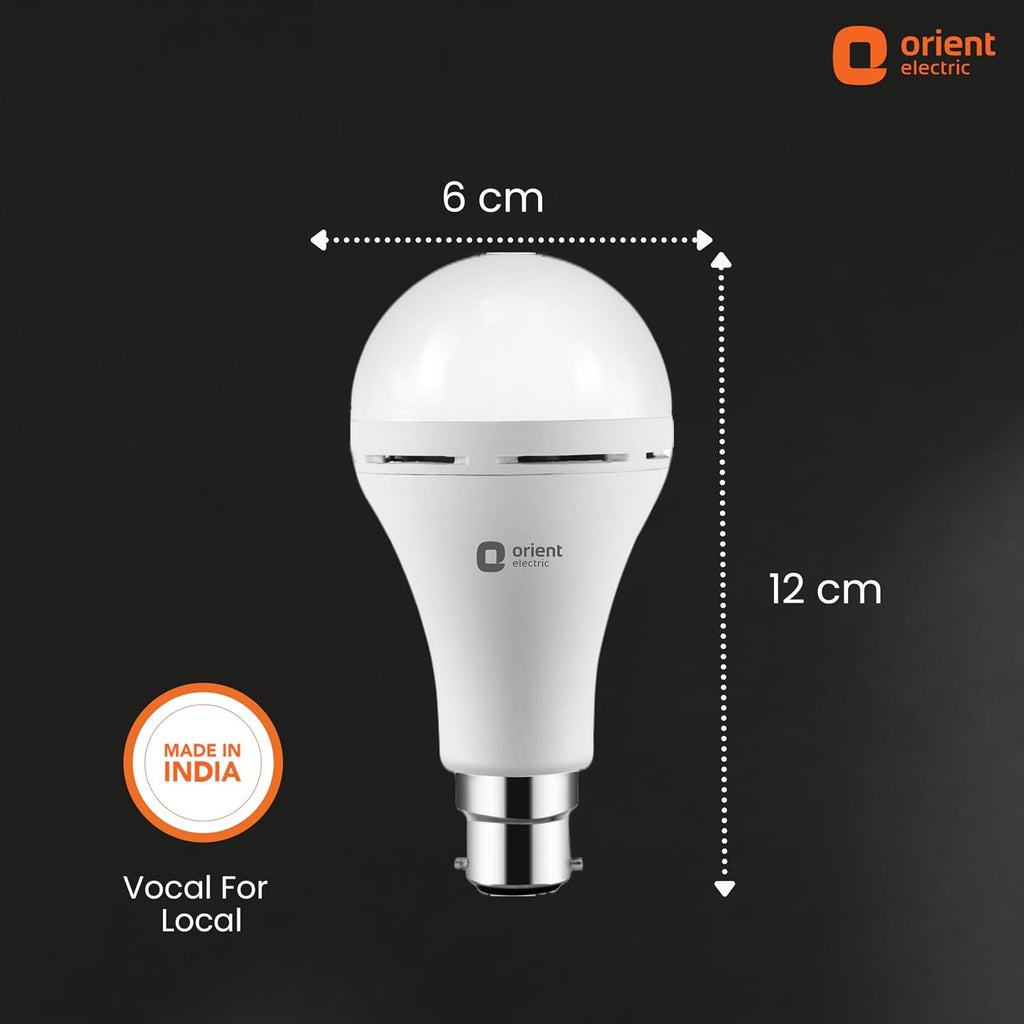 Orient Electric 9W Emergency LED Bulb| Rechargeable LED Light| 2 Hours Battery Backup| Up to 4 kV Surge Protection| 6500K, Cool White| B22d Base| Made in India| Pack of 8